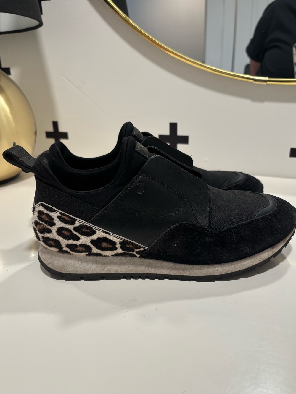 Tod's Black Sneakers with Leopard-Print Heel Accent